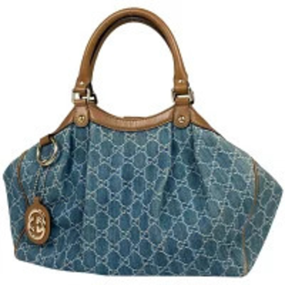Gucci GG Sukey 2way Shoulder Bag tote denim blue brown